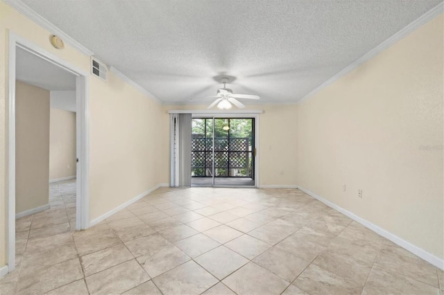 2500 Winding Creek Blvd Unit I106, Clearwater, FL 33761 - unfurnished room with ornamental molding, a ceiling fan, a textured ceiling, light tile patterned floors, and a smoke detector