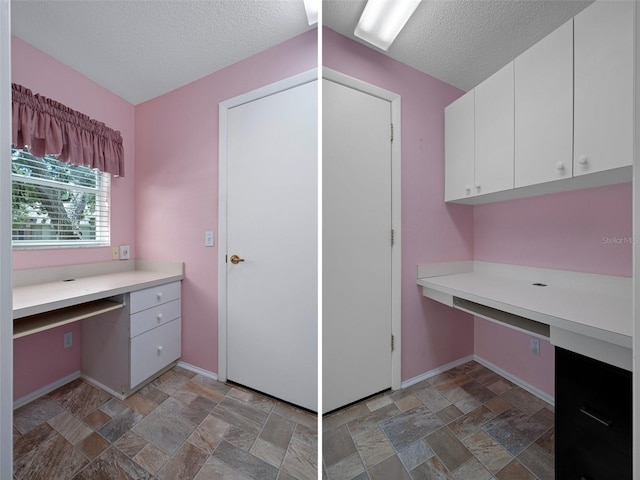 7445 Nature Walk Dr, Spring Hill, FL 34606 - unfurnished office featuring built in study area, light stone finish flooring, and a textured ceiling