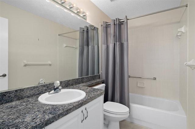 7445 Nature Walk Dr, Spring Hill, FL 34606 - bathroom featuring vanity, shower / bathtub combination with curtain, and a textured ceiling