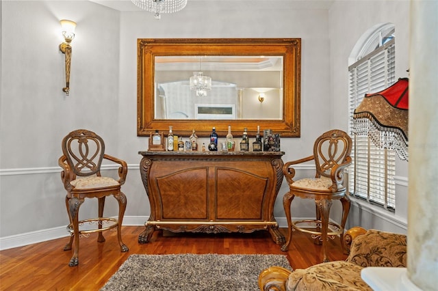 26221 Pheasant Run, Wesley Chapel, FL 33544 - bar with a chandelier, dark wood finished floors, and plenty of natural light