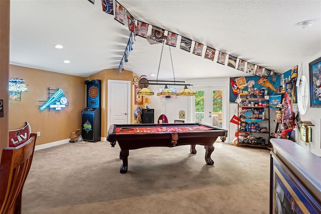 26221 Pheasant Run, Wesley Chapel, FL 33544 - playroom featuring french doors, billiards table, carpet floors, and recessed lighting