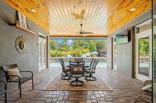 26221 Pheasant Run, Wesley Chapel, FL 33544 - view of patio / terrace featuring ceiling fan, an outdoor pool, and french doors