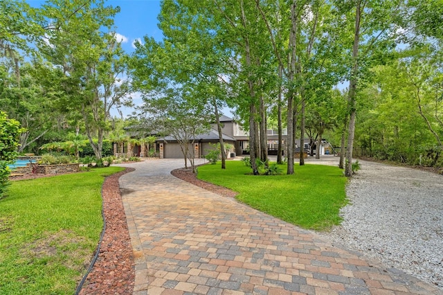 26221 Pheasant Run, Wesley Chapel, FL 33544 - view of front facade featuring curved driveway and a front lawn