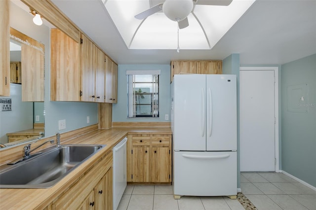 5640 Ferguson Ct Unit 2203, New Port Richey, FL 34652 - kitchen featuring white appliances, light tile patterned flooring, a ceiling fan, and light countertops