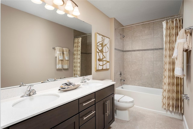3878 Isle Royal Pl, Apopka, FL 32712 - full bathroom featuring double vanity, shower / bathtub combination with curtain, and tile patterned flooring