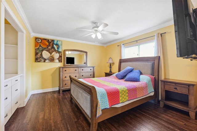 1478 Brigadier Dr, Spring Hill, FL 34608 - bedroom featuring dark wood finished floors, ornamental molding, and ceiling fan