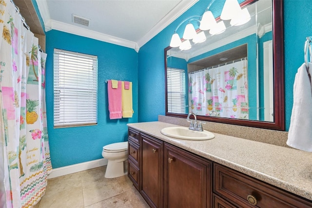 1478 Brigadier Dr, Spring Hill, FL 34608 - full bath with ornamental molding, vanity, tile patterned flooring, a textured wall, and a shower with curtain