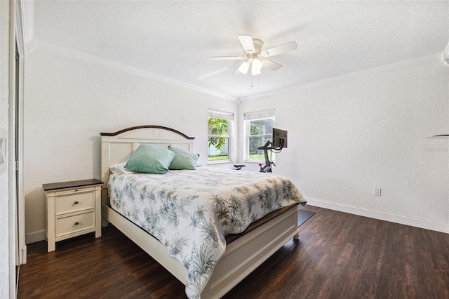 1478 Brigadier Dr, Spring Hill, FL 34608 - bedroom featuring wood finished floors, crown molding, a textured ceiling, and ceiling fan