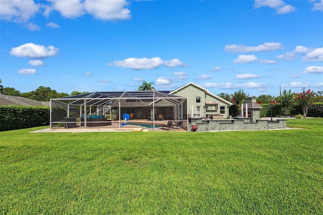 1478 Brigadier Dr, Spring Hill, FL 34608 - rear view of property with a patio, an outdoor pool, a lawn, and a lanai