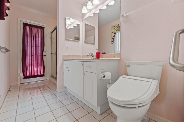 7328 Blue Skies Dr, Spring Hill, FL 34606 - full bathroom with tile patterned flooring, a stall shower, and vanity