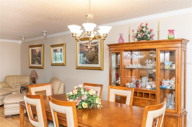 4452 Garnet Dr Unit 302, New Port Richey, FL 34652 - dining room with a chandelier, ornamental molding, a textured ceiling, and wood finished floors