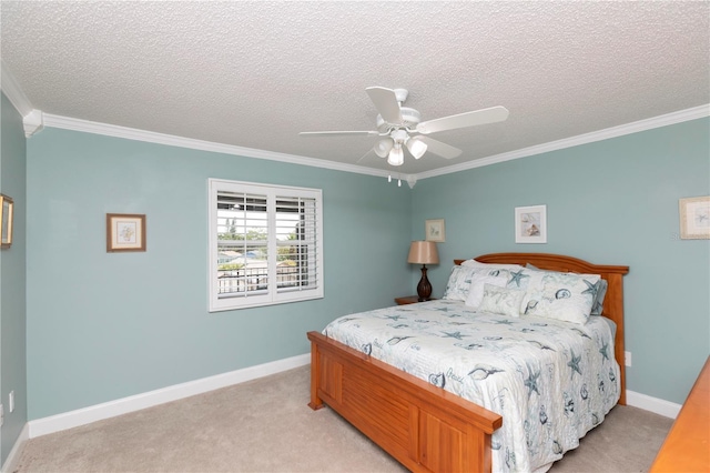 4452 Garnet Dr Unit 302, New Port Richey, FL 34652 - bedroom featuring ornamental molding, light colored carpet, a textured ceiling, and ceiling fan