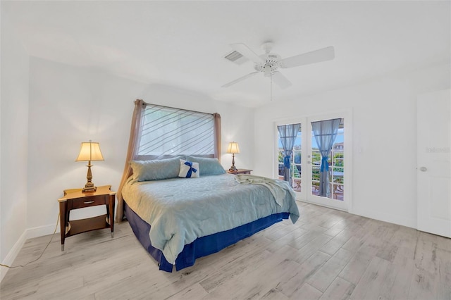 8143 Channel Dr, Port Richey, FL 34668 - bedroom featuring wood finished floors, access to outside, and a ceiling fan
