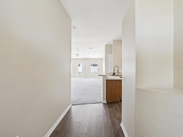 5048 Teather St, Spring Hill, FL 34608 - hallway with a textured wall and dark wood-style flooring