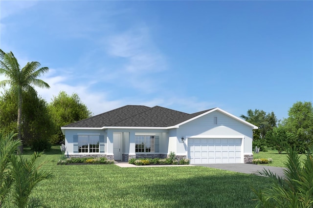 10816 SW 72nd Cir, Ocala, FL 34476 - single story home featuring stone siding, a garage, a front yard, and stucco siding