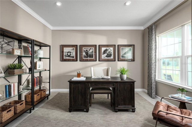 10816 SW 72nd Cir, Ocala, FL 34476 - office with crown molding, light colored carpet, and recessed lighting