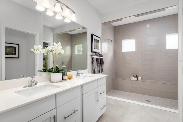 10816 SW 72nd Cir, Ocala, FL 34476 - full bath with double vanity, walk in shower, plenty of natural light, and tile patterned floors