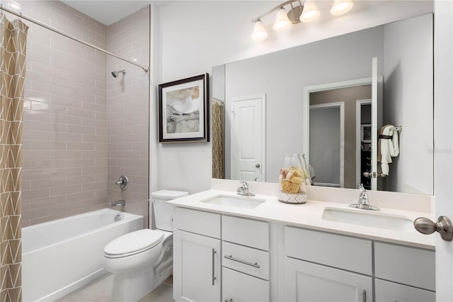 10816 SW 72nd Cir, Ocala, FL 34476 - bathroom featuring double vanity, shower / bath combination with curtain, and tile patterned floors