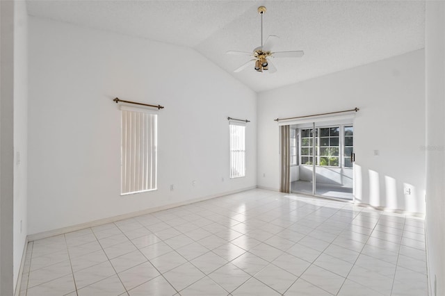 10394 Ireland St, Spring Hill, FL 34608 - empty room featuring ceiling fan, high vaulted ceiling, and light tile patterned floors