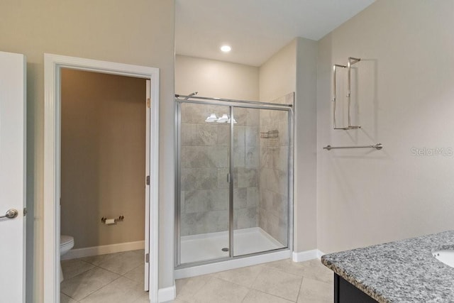16874 Balance Cv, Land O Lakes, FL 34638 - full bathroom featuring tile patterned flooring, a shower stall, and vanity