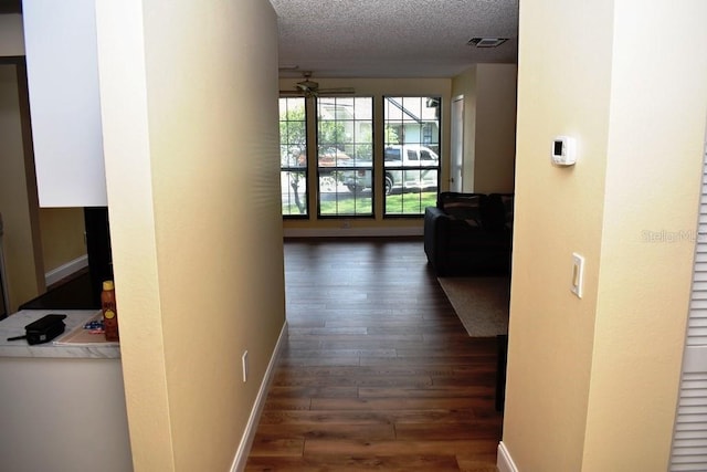 6575 Brambleleaf Dr, Spring Hill, FL 34606 - hallway featuring dark wood finished floors and a textured ceiling