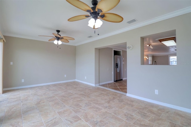 13637 Lagoon Dr, Hudson, FL 34667 - spare room featuring ceiling fan, ornamental molding, and light tile patterned floors