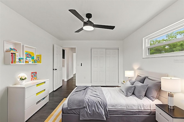 1324 Newhope Rd, Spring Hill, FL 34606 - bedroom with dark wood finished floors, a closet, and ceiling fan