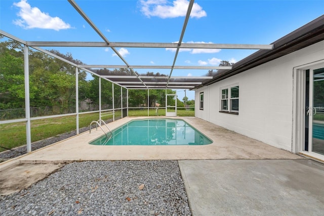 1324 Newhope Rd, Spring Hill, FL 34606 - outdoor pool featuring a patio area, a lawn, and glass enclosure