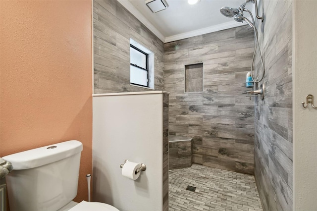 18531 Ozark Dr, Hudson, FL 34667 - full bathroom with a tile shower and ornamental molding