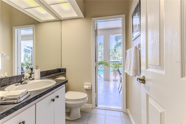 5301 Legend Hills Ln, Spring Hill, FL 34609 - half bathroom with vanity, healthy amount of natural light, and tile patterned floors