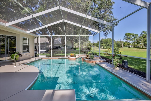 5301 Legend Hills Ln, Spring Hill, FL 34609 - outdoor pool with a patio area, a lanai, and a yard