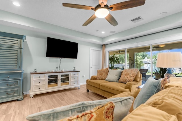 9863 Deer St, Spring Hill, FL 34608 - living room featuring light wood-type flooring, a ceiling fan, and recessed lighting