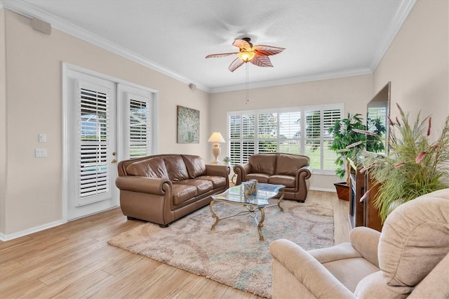 1610 Winding Willow Dr, Trinity, FL 34655 - living room with wood finished floors, crown molding, and ceiling fan