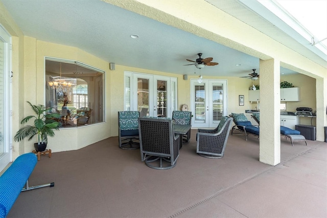 1610 Winding Willow Dr, Trinity, FL 34655 - view of patio / terrace with french doors, ceiling fan, and an outdoor kitchen