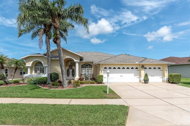 1610 Winding Willow Dr, Trinity, FL 34655 - single story home with stucco siding, an attached garage, driveway, and a front lawn