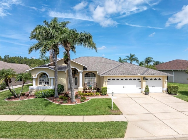1610 Winding Willow Dr, Trinity, FL 34655 - single story home with stucco siding, an attached garage, concrete driveway, and a front lawn