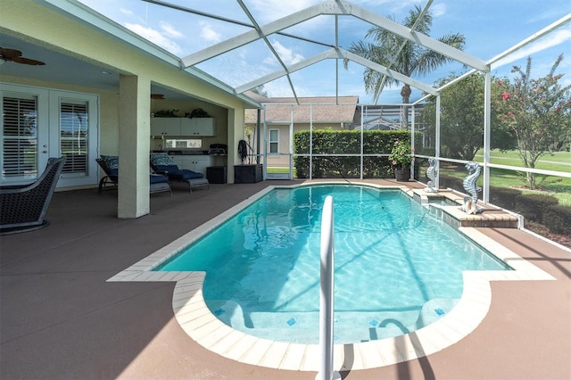 1610 Winding Willow Dr, Trinity, FL 34655 - view of pool with a patio area, ceiling fan, a lanai, a pool with connected hot tub, and area for grilling