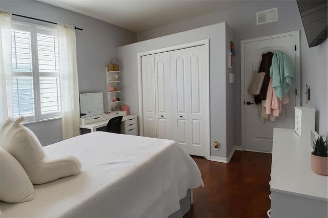 14647 Potterton Cir, Hudson, FL 34667 - bedroom featuring dark wood finished floors, multiple windows, a closet, and a desk