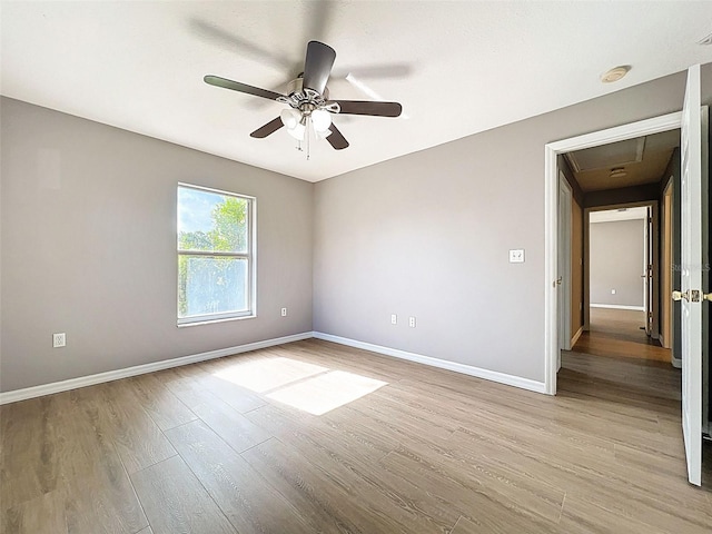 12214 Partridge Hill Row, Hudson, FL 34667 - unfurnished room with light wood finished floors, attic access, a smoke detector, and ceiling fan