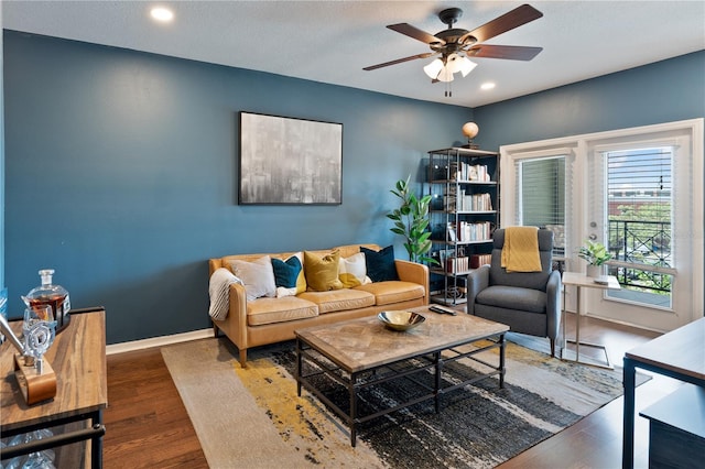 2010 E Palm Ave Unit 14312, Tampa, FL 33605 - living room featuring wood finished floors, a ceiling fan, and recessed lighting