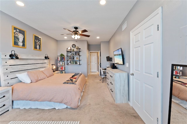 2010 E Palm Ave Unit 14312, Tampa, FL 33605 - bedroom with light carpet, recessed lighting, and a ceiling fan