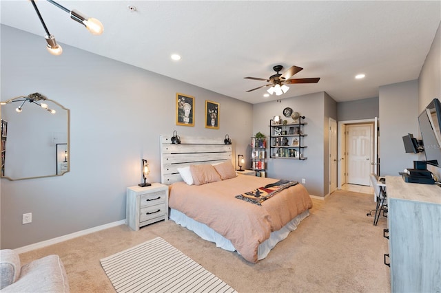 2010 E Palm Ave Unit 14312, Tampa, FL 33605 - bedroom with light colored carpet, recessed lighting, and a ceiling fan