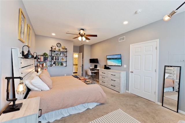 2010 E Palm Ave Unit 14312, Tampa, FL 33605 - bedroom featuring carpet floors, a desk, recessed lighting, and ceiling fan