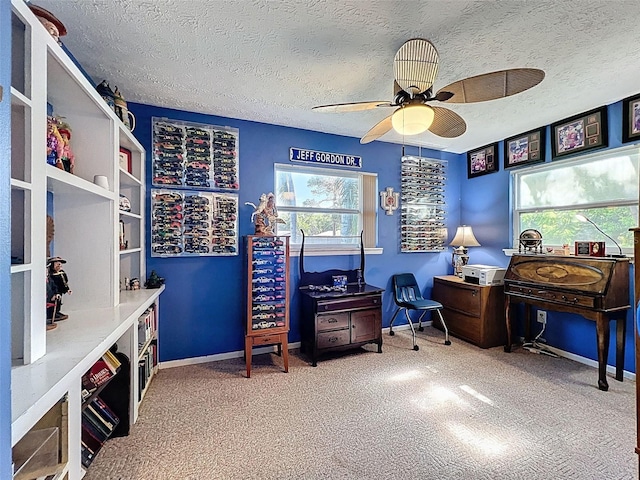 8640 Horizon Ln, Hudson, FL 34667 - carpeted office space featuring ceiling fan, a textured ceiling, and healthy amount of natural light