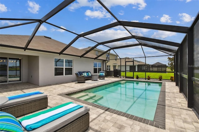11861 Downy Birch Dr, Riverview, FL 33569 - outdoor pool with a patio area, outdoor lounge area, and glass enclosure