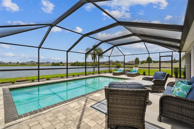 11861 Downy Birch Dr, Riverview, FL 33569 - swimming pool with a water view, a patio, and an outdoor hangout area