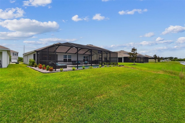 11861 Downy Birch Dr, Riverview, FL 33569 - rear view of property with a swimming pool, a patio, a lawn, and a lanai
