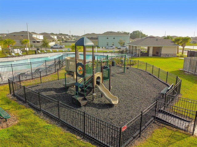 11861 Downy Birch Dr, Riverview, FL 33569 - community playground featuring a residential view and a community pool