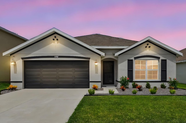 11861 Downy Birch Dr, Riverview, FL 33569 - ranch-style home featuring concrete driveway, stucco siding, a garage, and a lawn
