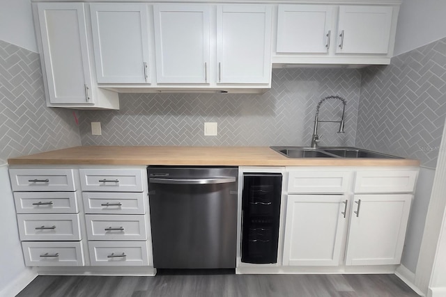 6730 Sandra Dr, Port Richey, FL 34668 - kitchen with dishwasher, wine cooler, decorative backsplash, and dark wood finished floors